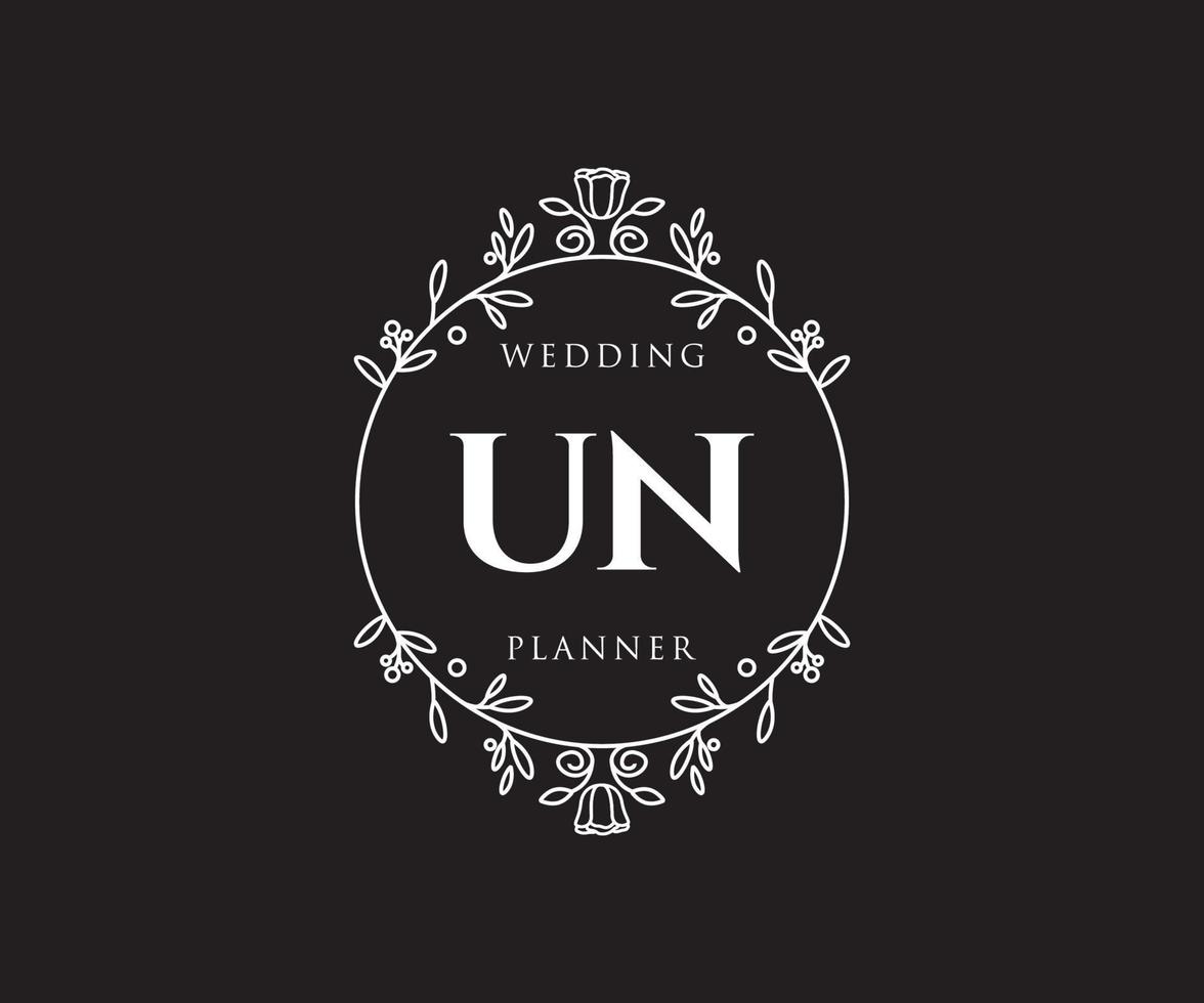 colección de logotipos de monogramas de boda con letras iniciales de la ONU, plantillas florales y minimalistas modernas dibujadas a mano para tarjetas de invitación, guardar la fecha, identidad elegante para restaurante, boutique, cafetería en vector