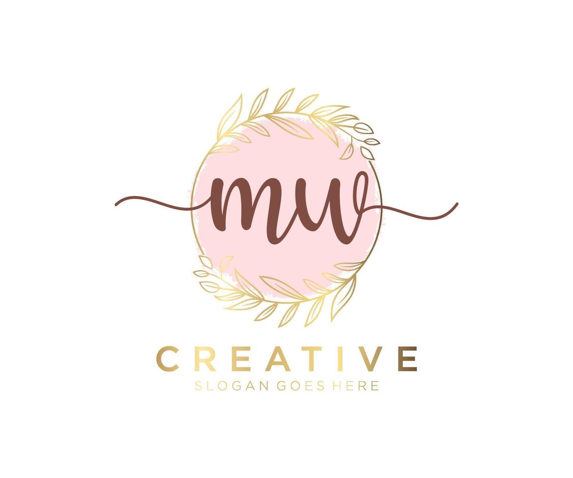 Initial MW feminine logo. Usable for Nature, Salon, Spa, Cosmetic and Beauty Logos. Flat Vector Logo Design Template Element.