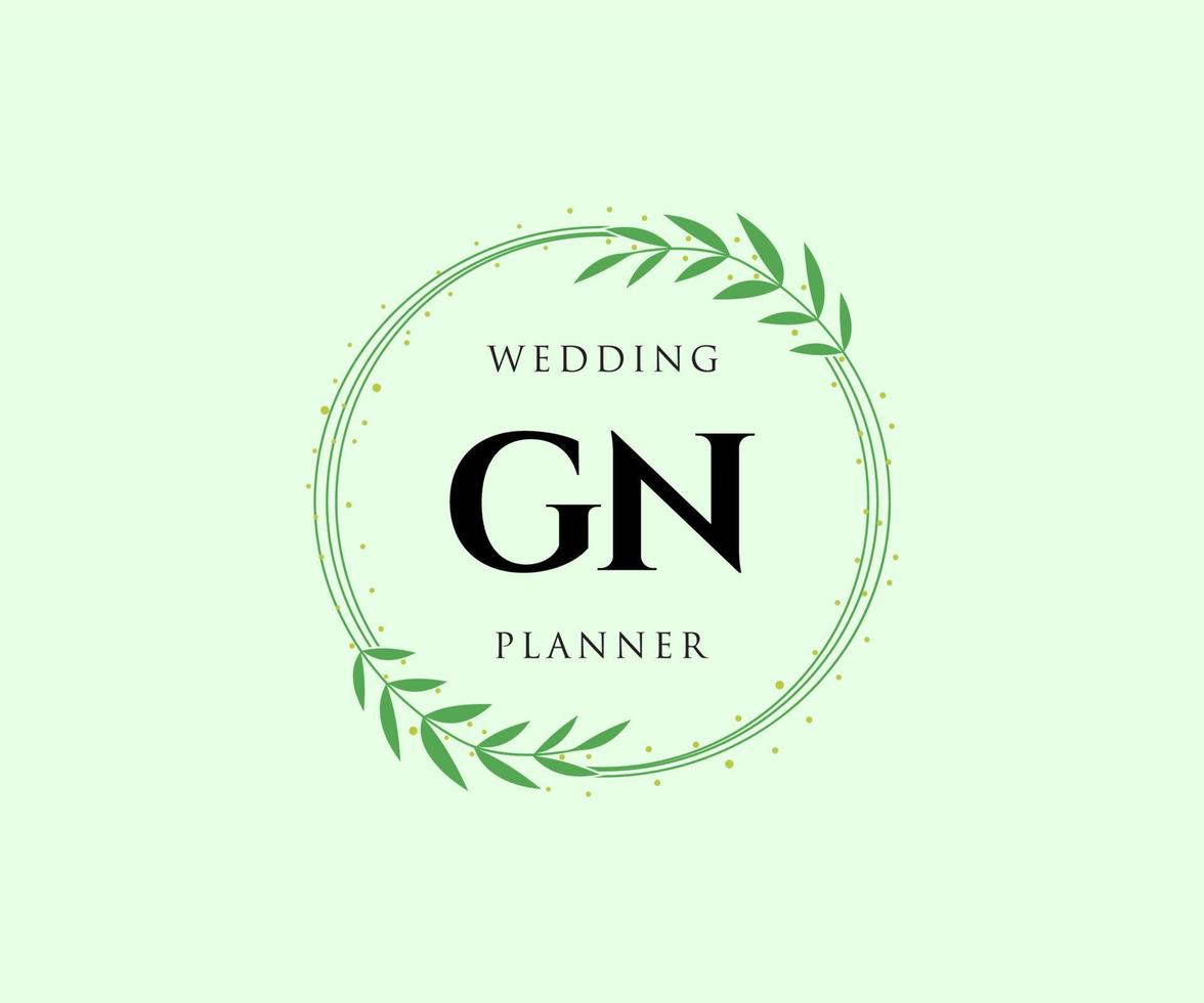GN Initials letter Wedding monogram logos collection, hand drawn modern minimalistic and floral templates for Invitation cards, Save the Date, elegant identity for restaurant, boutique, cafe in vector