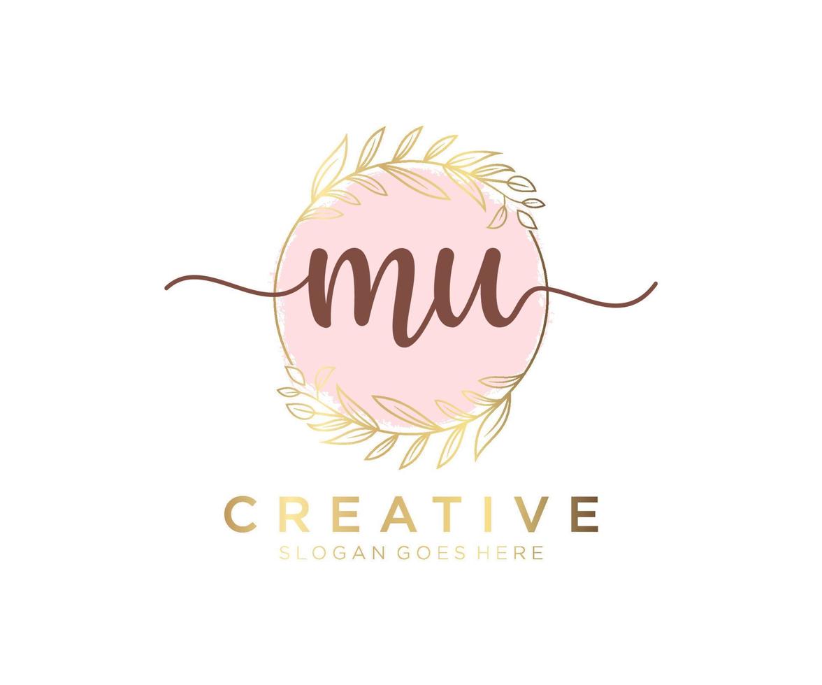 Initial MU feminine logo. Usable for Nature, Salon, Spa, Cosmetic and Beauty Logos. Flat Vector Logo Design Template Element.