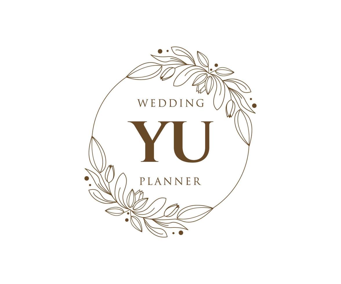 YU Initials letter Wedding monogram logos collection, hand drawn modern minimalistic and floral templates for Invitation cards, Save the Date, elegant identity for restaurant, boutique, cafe in vector