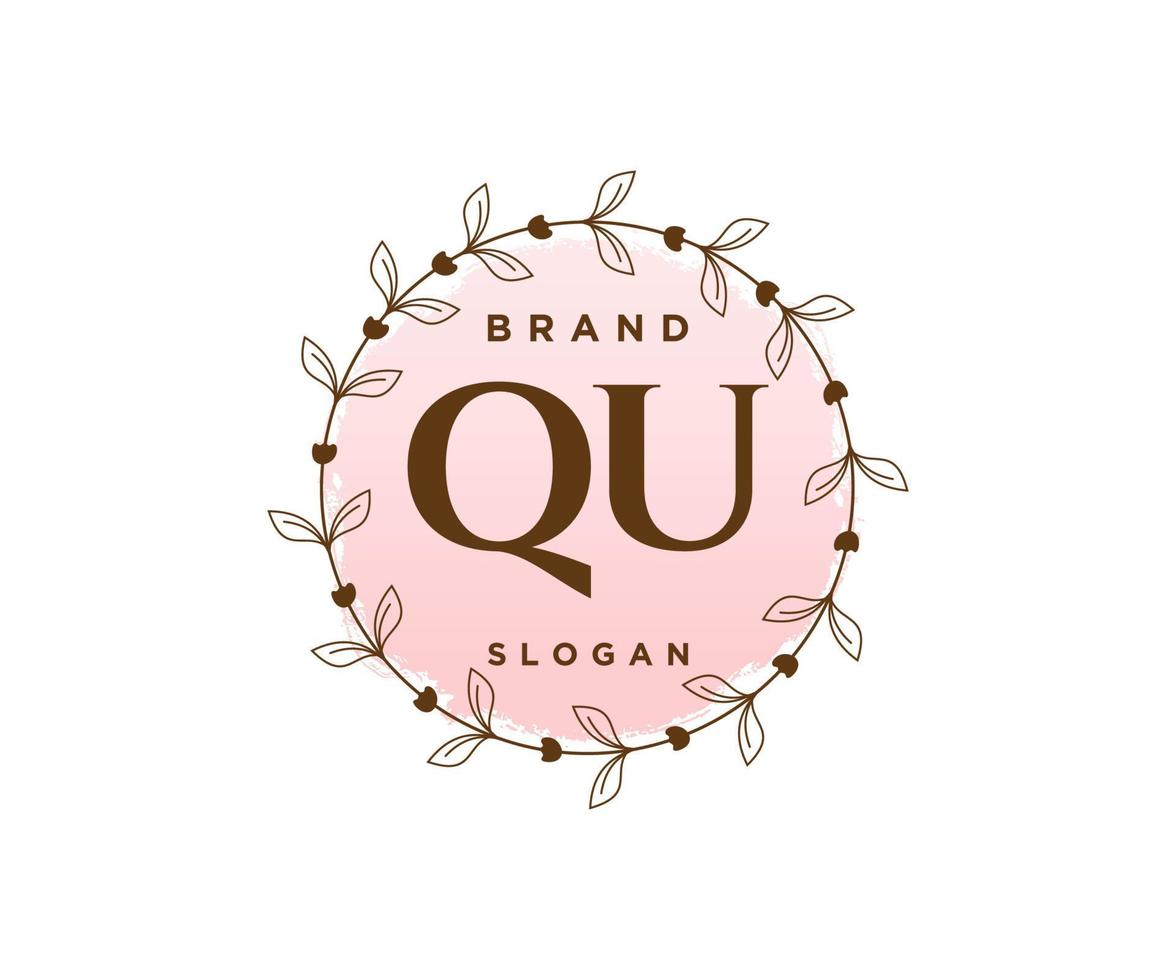 Initial QU feminine logo. Usable for Nature, Salon, Spa, Cosmetic and Beauty Logos. Flat Vector Logo Design Template Element.