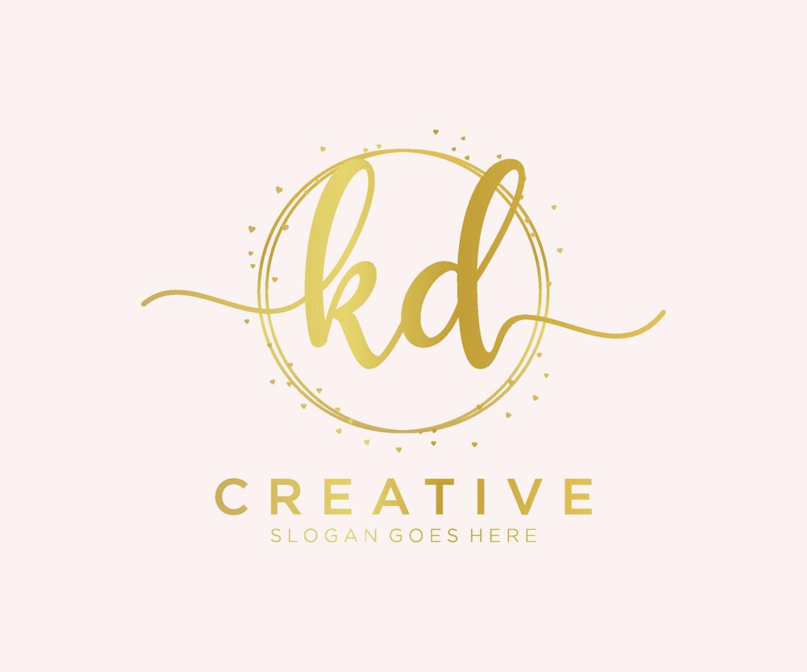 Initial KD feminine logo. Usable for Nature, Salon, Spa, Cosmetic and Beauty Logos. Flat Vector Logo Design Template Element.