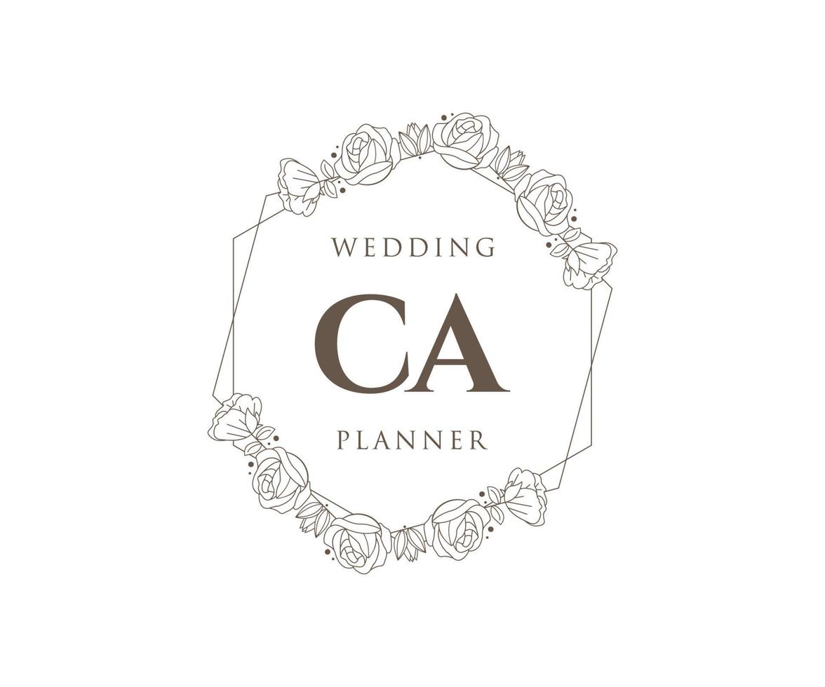 colección de logotipos de monograma de boda con letras iniciales ca, plantillas florales y minimalistas modernas dibujadas a mano para tarjetas de invitación, guardar la fecha, identidad elegante para restaurante, boutique, café en vector