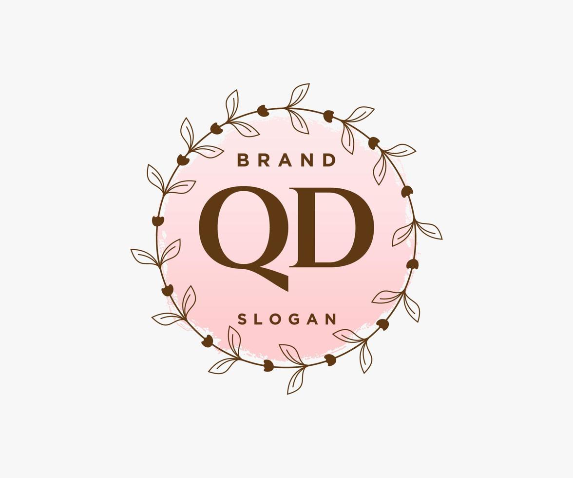 Initial QD feminine logo. Usable for Nature, Salon, Spa, Cosmetic and Beauty Logos. Flat Vector Logo Design Template Element.