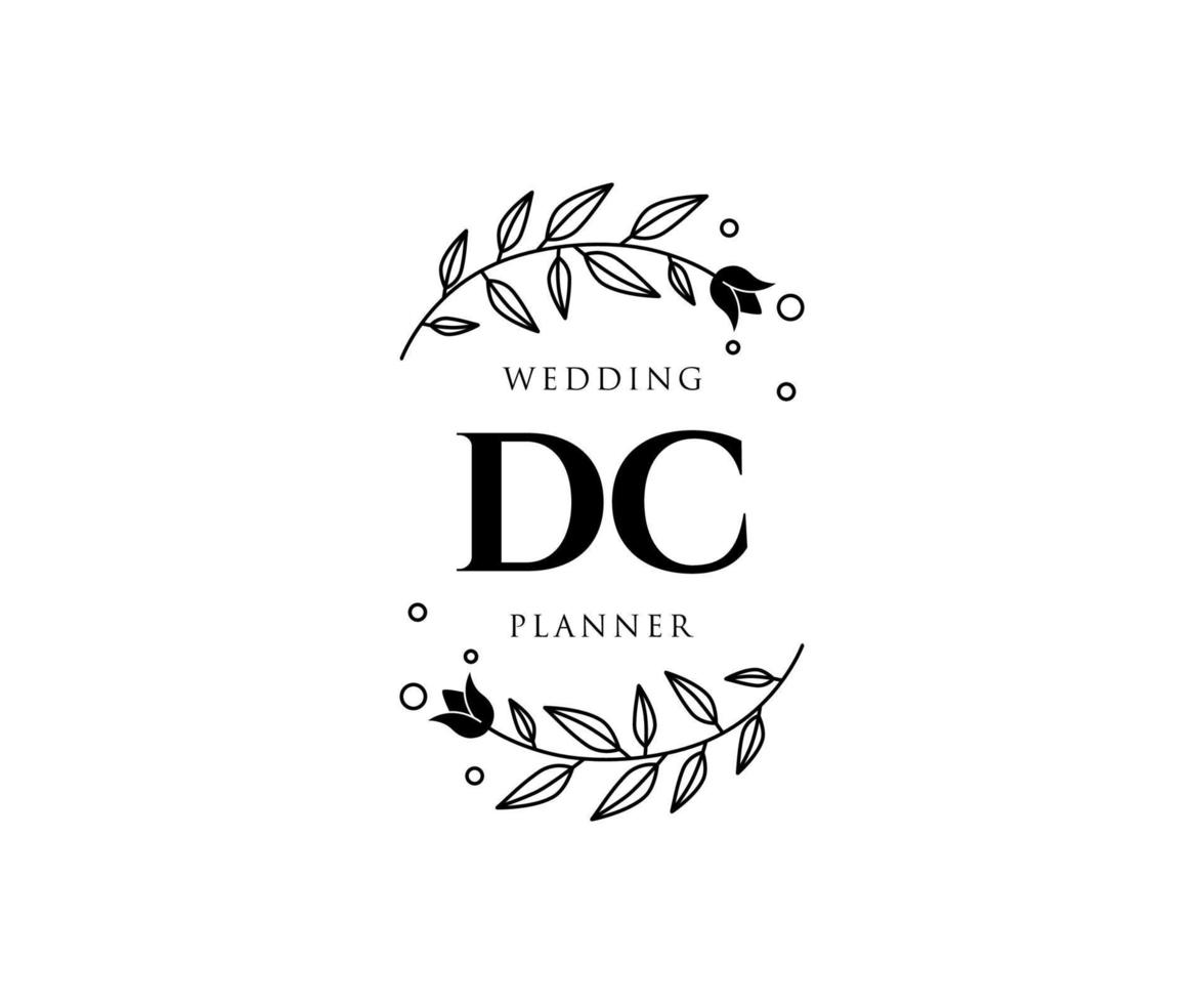 colección de logotipos de monogramas de boda con letras iniciales dc, plantillas florales y minimalistas modernas dibujadas a mano para tarjetas de invitación, guardar la fecha, identidad elegante para restaurante, boutique, café en vector