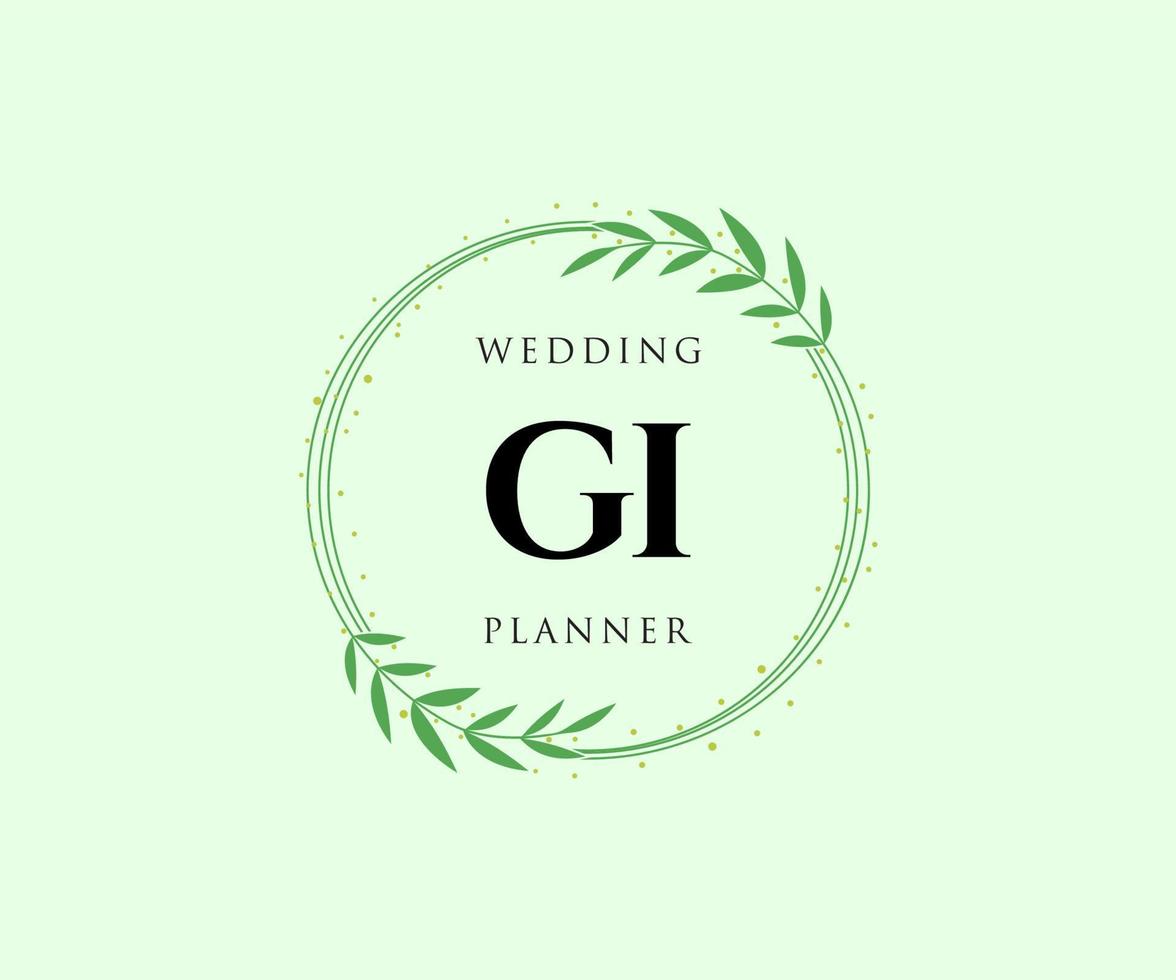 GI Initials letter Wedding monogram logos collection, hand drawn modern minimalistic and floral templates for Invitation cards, Save the Date, elegant identity for restaurant, boutique, cafe in vector