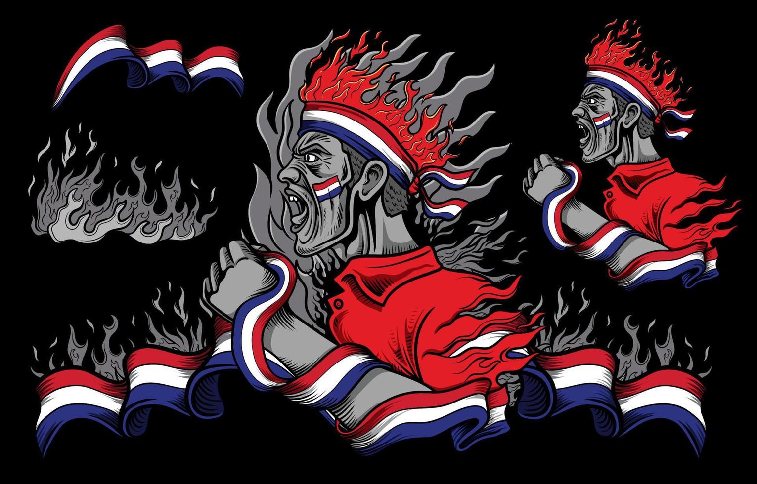 Netherland Flag and Fire elements with People Screaming vector