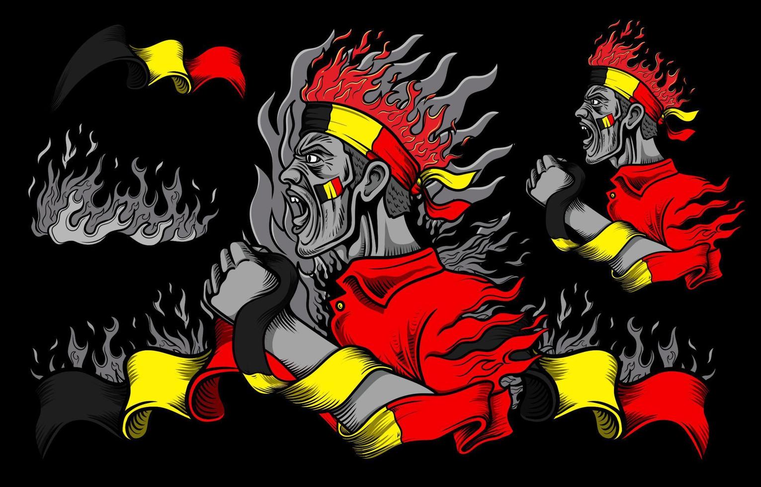 Belgium Flag and Fire elements with People Screaming vector
