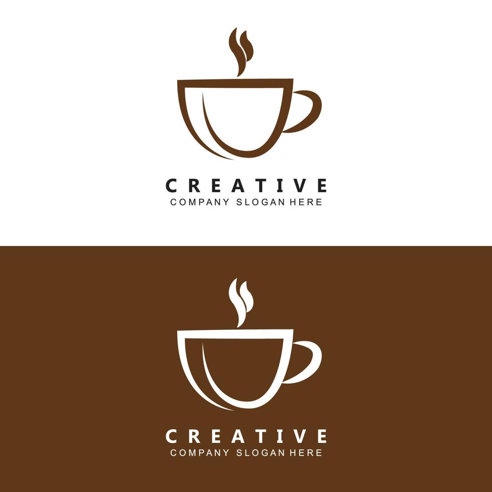 logotipo de café vector símbolo de bebida de cafeína con diseño de color marrón café para restaurante, cafetería y bar.