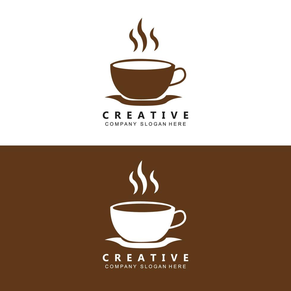 logotipo de café vector símbolo de bebida de cafeína con diseño de color marrón café para restaurante, cafetería y bar.