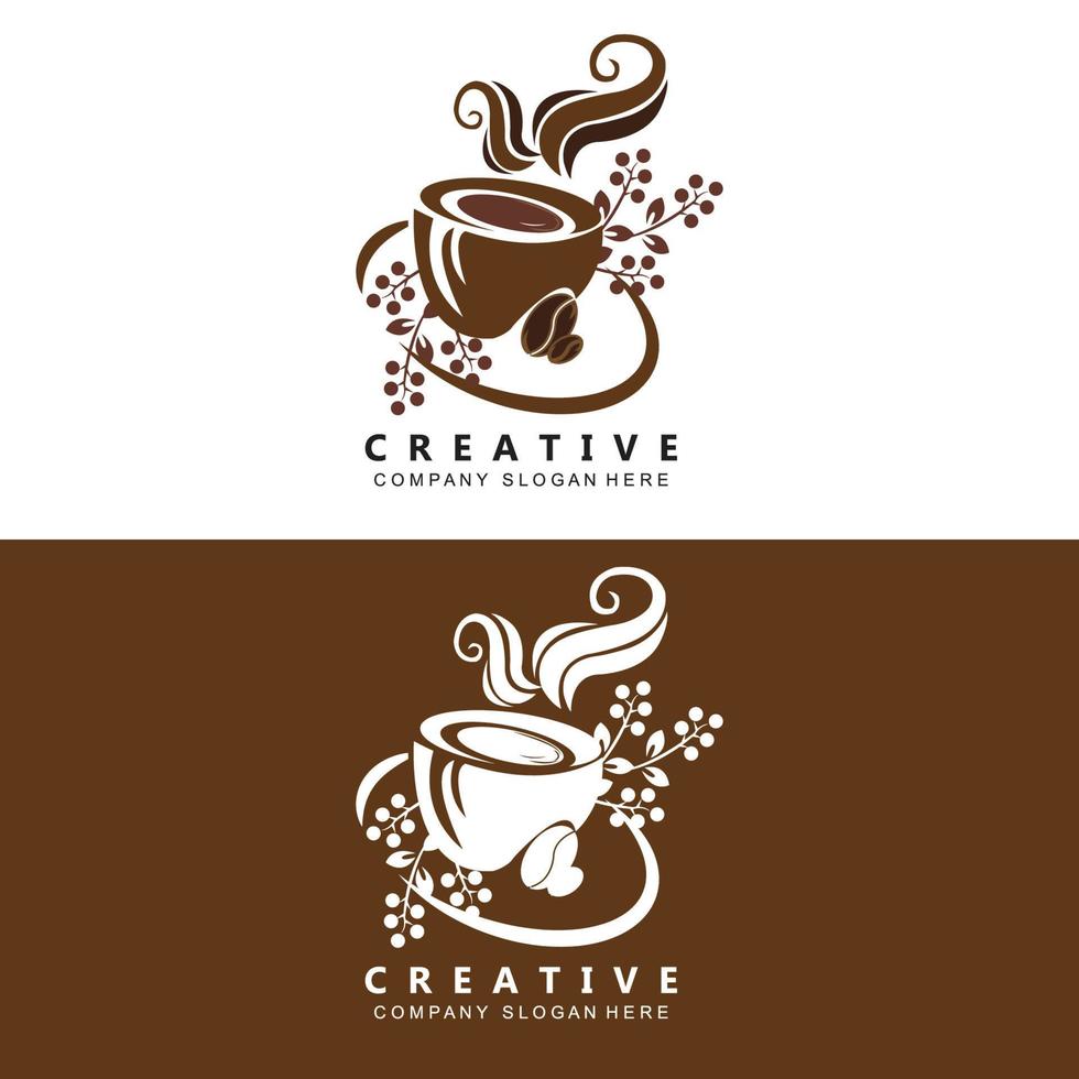 Coffee Logo Vector Caffeine Drink Symbol With Coffee Brown Color Design For Restaurant, Cafe And Bar.