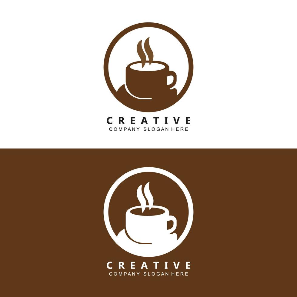 logotipo de café vector símbolo de bebida de cafeína con diseño de color marrón café para restaurante, cafetería y bar.