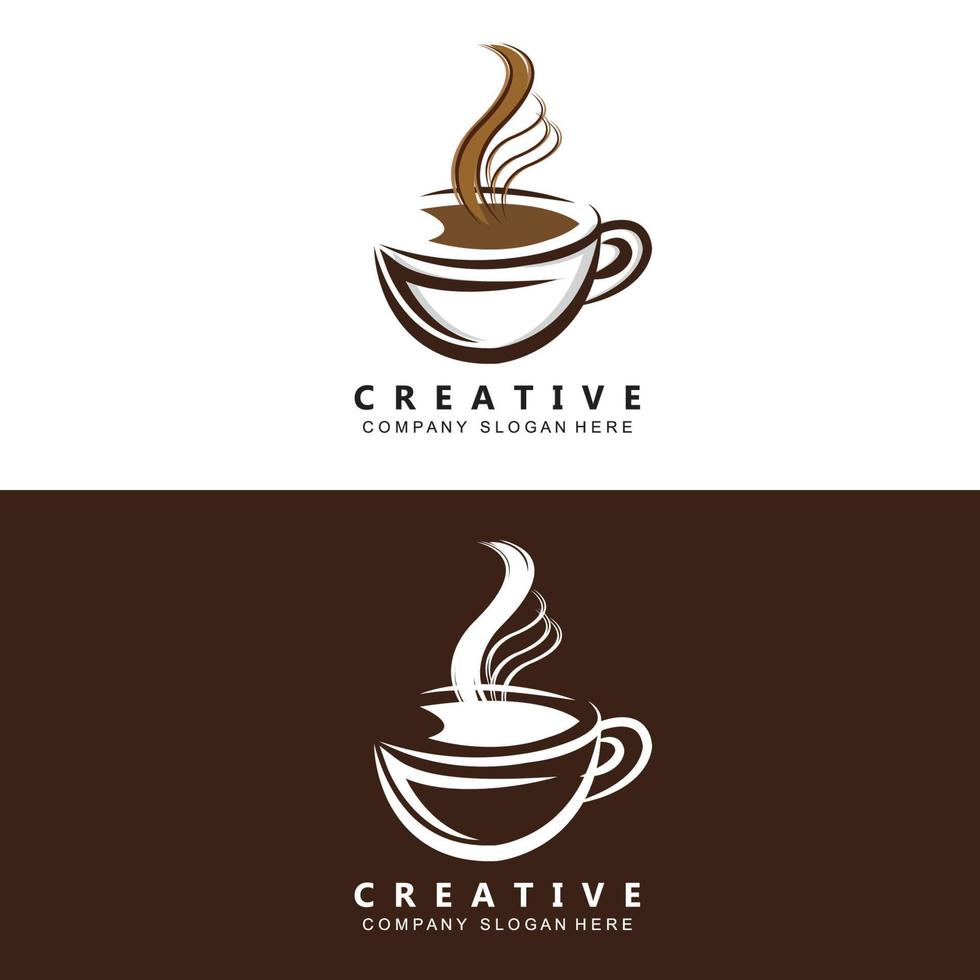 logotipo de café vector símbolo de bebida de cafeína con diseño de color marrón café para restaurante, cafetería y bar.