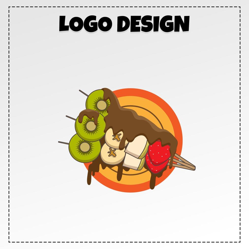 comida logo fruta brocheta mascota ilustración vector diseño
