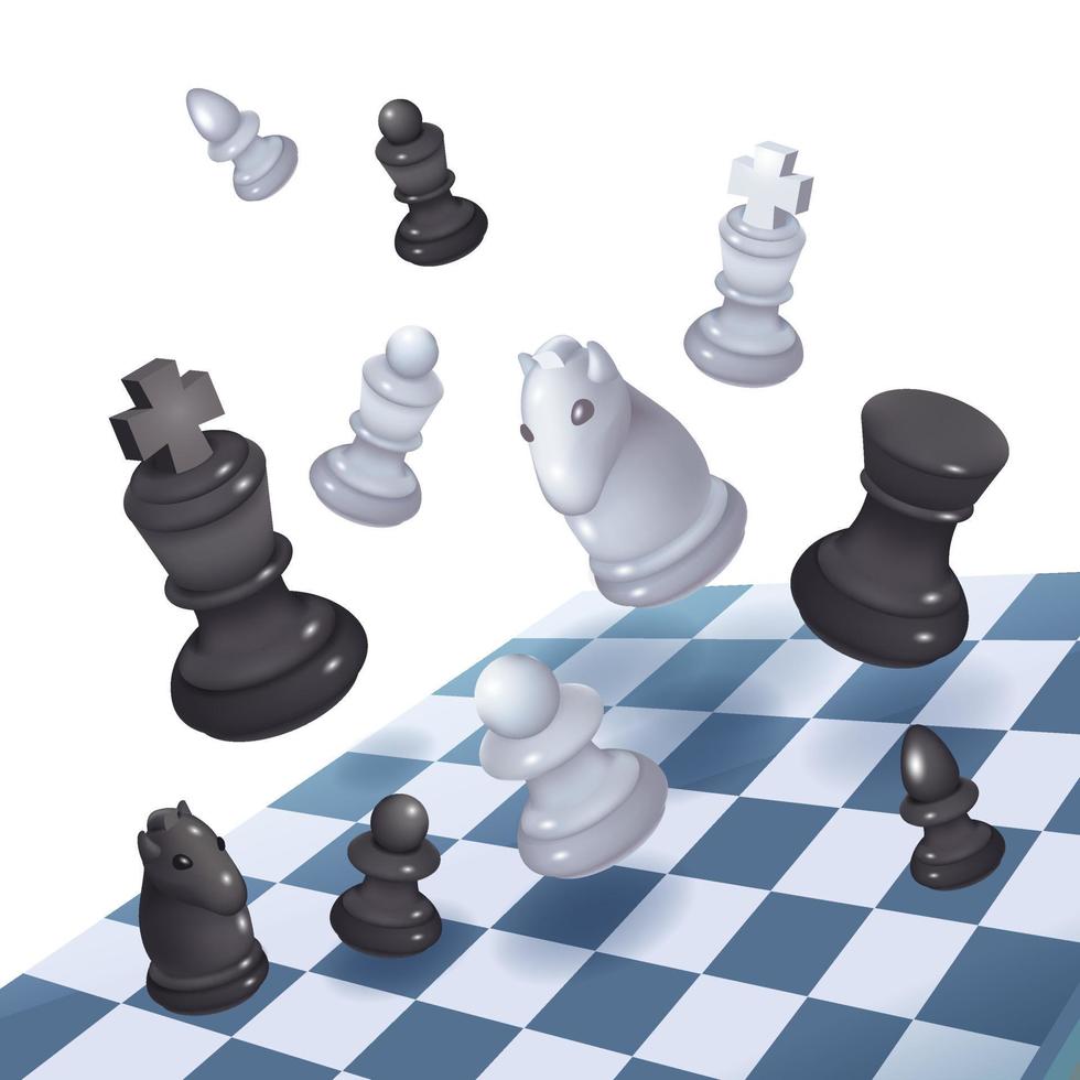 Cute chessboard black vs white 3d model vector illustration on white background