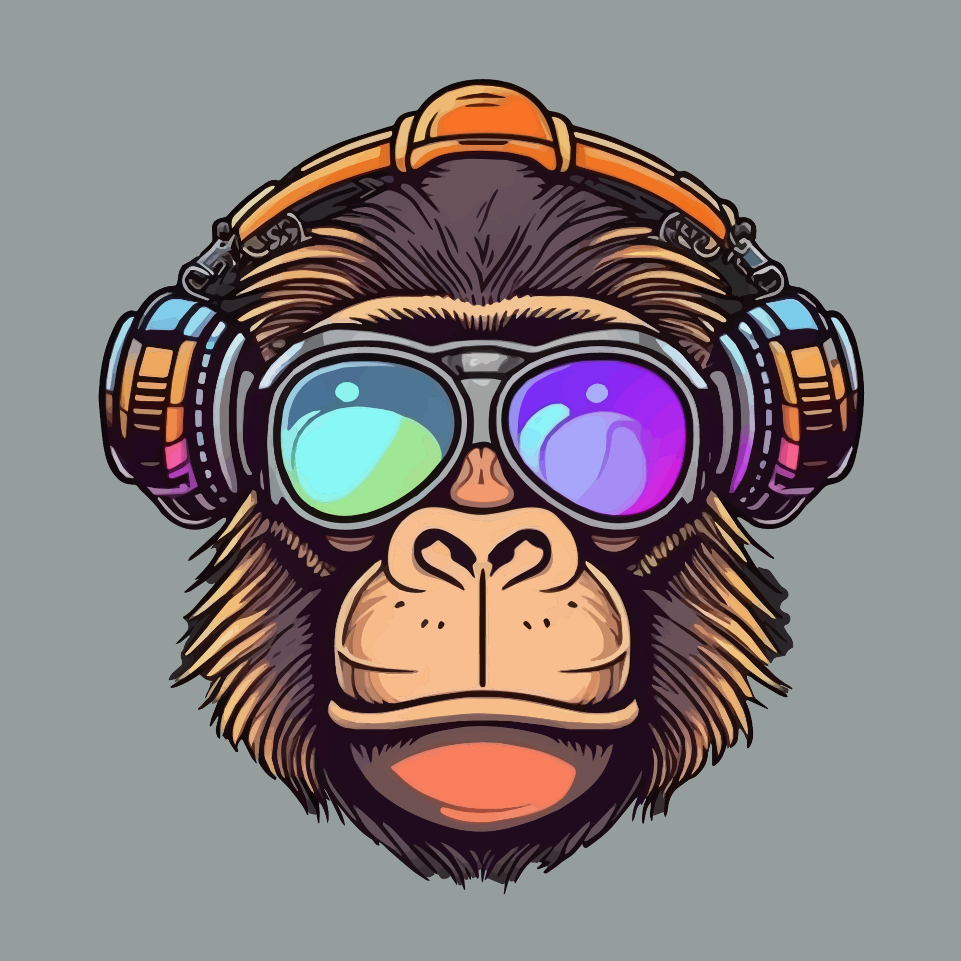 Illustration of Monkey Head Face for mascot and logo. Geek Chimpanzee Icon  Badge Poster 14825593 Vector Art at Vecteezy