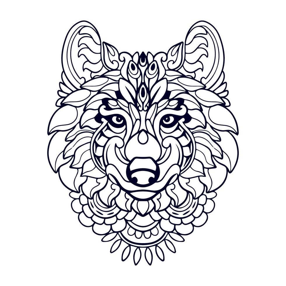 Hermosa cabeza de lobo artes mandala aislado sobre fondo blanco. vector