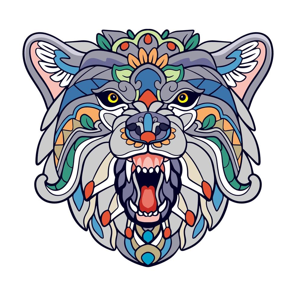 Colorful Wolf head mandala arts isolated on white background vector