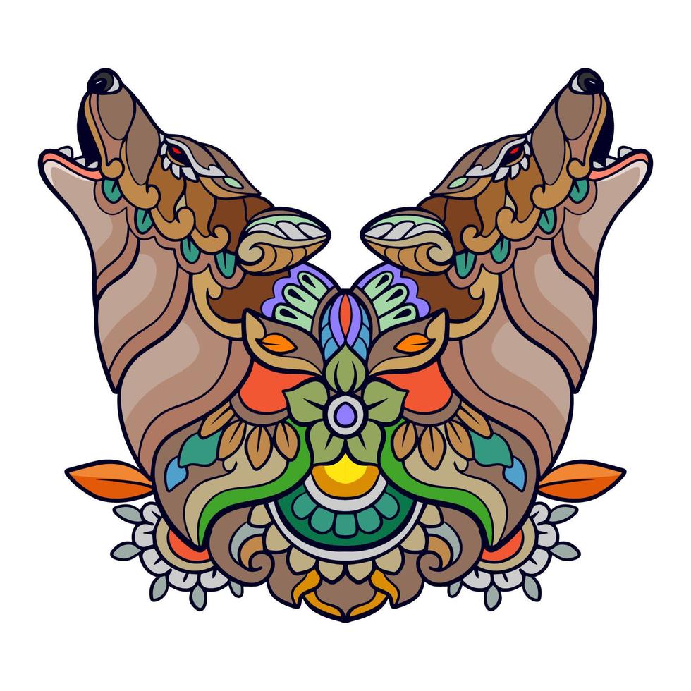 Colorful Wolf head mandala arts isolated on white background vector