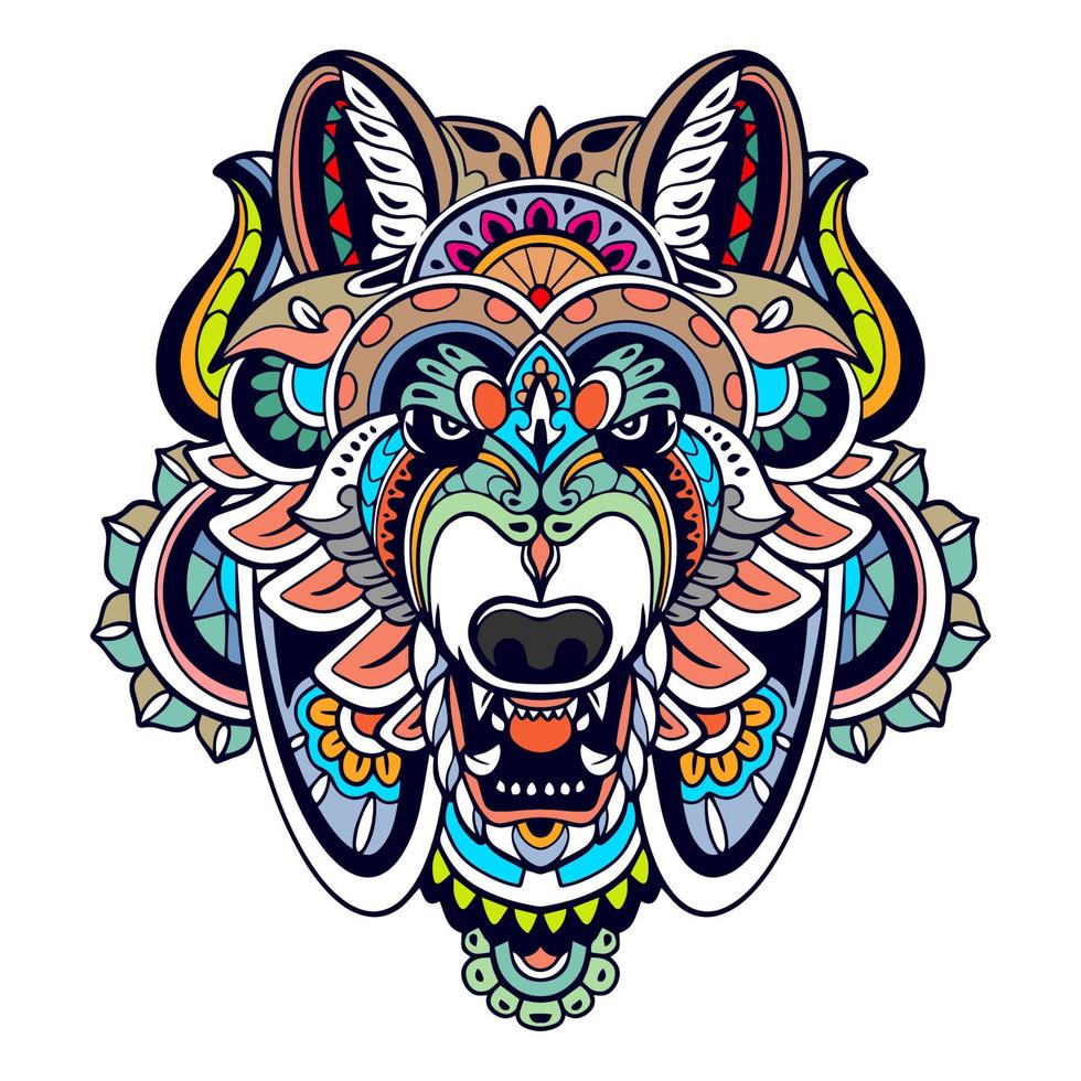 Colorful Wolf head mandala arts isolated on white background vector