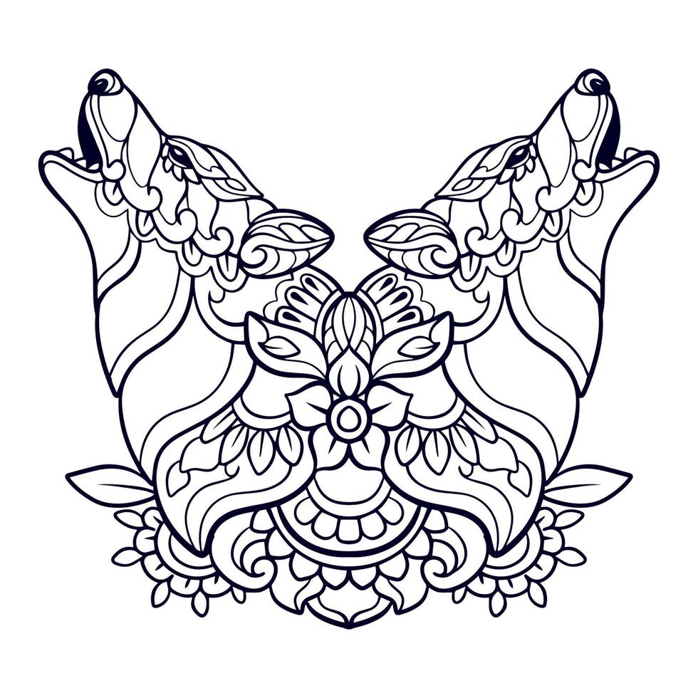 Beautiful Wolf head mandala arts isolated on white background vector