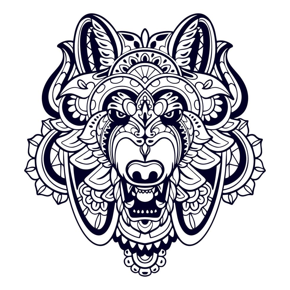 Beautiful Wolf head mandala arts isolated on white background vector