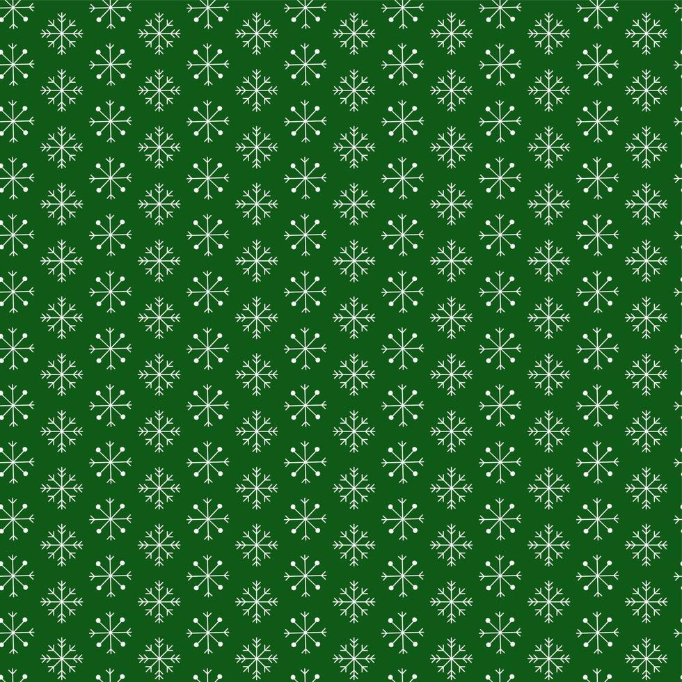 Snowflakes seamless pattern on green background. Hand drawn winter repeat backdrop. Doodle Christmas, New Year snowflakes vector design for fabric, textile, paper, wrapping