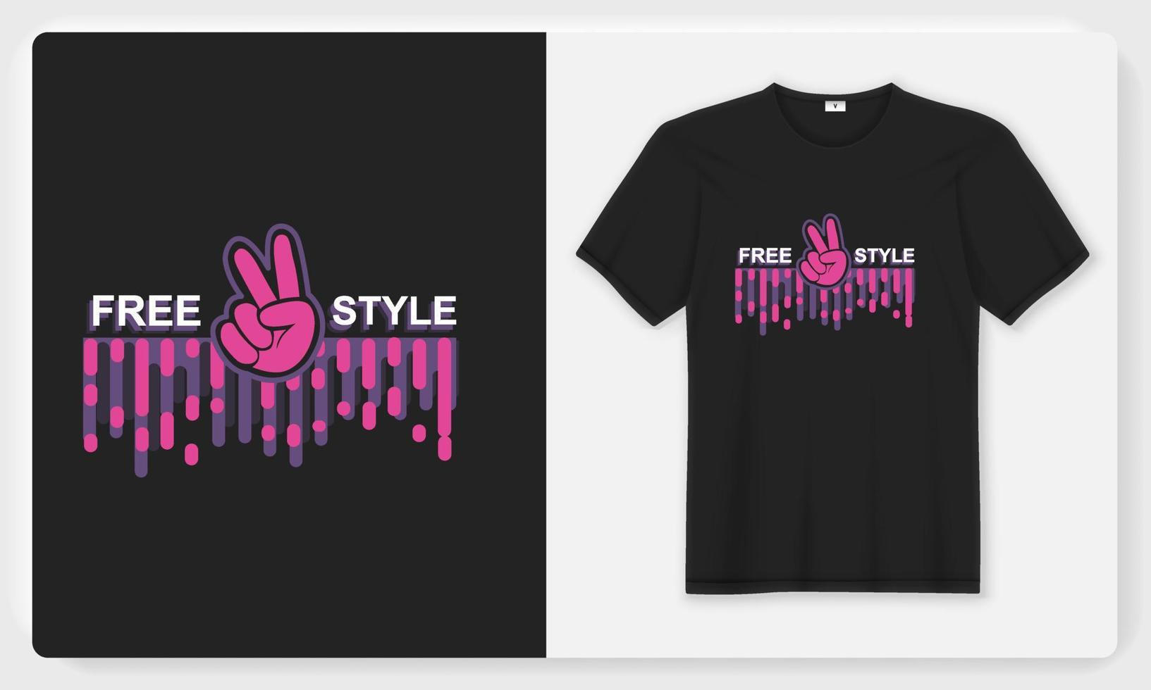 diseño de camiseta negra impresa de estilo libre en vector