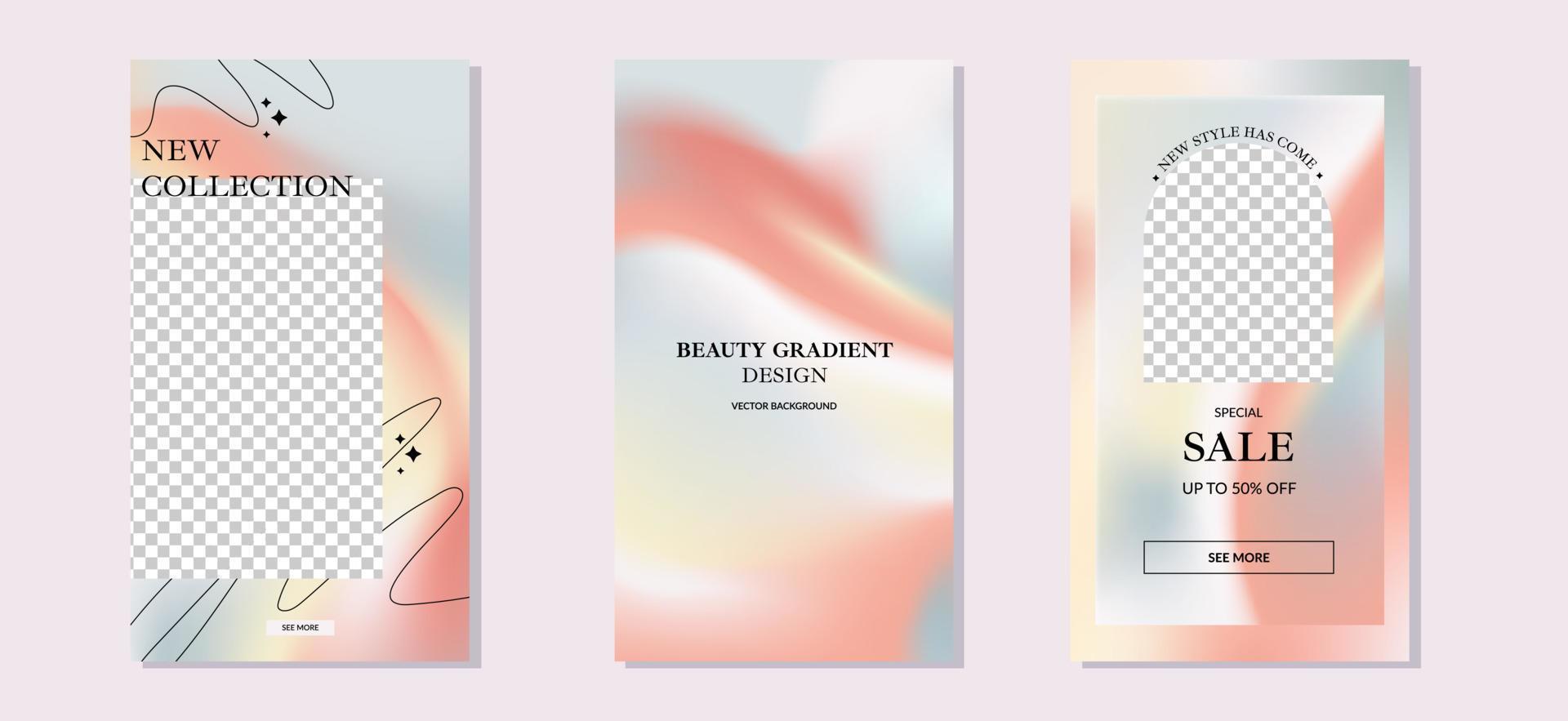 Holographic gradient vector illustration. Pastel colors. Fashion design template. Backgrounds for stories, layout, print template design.