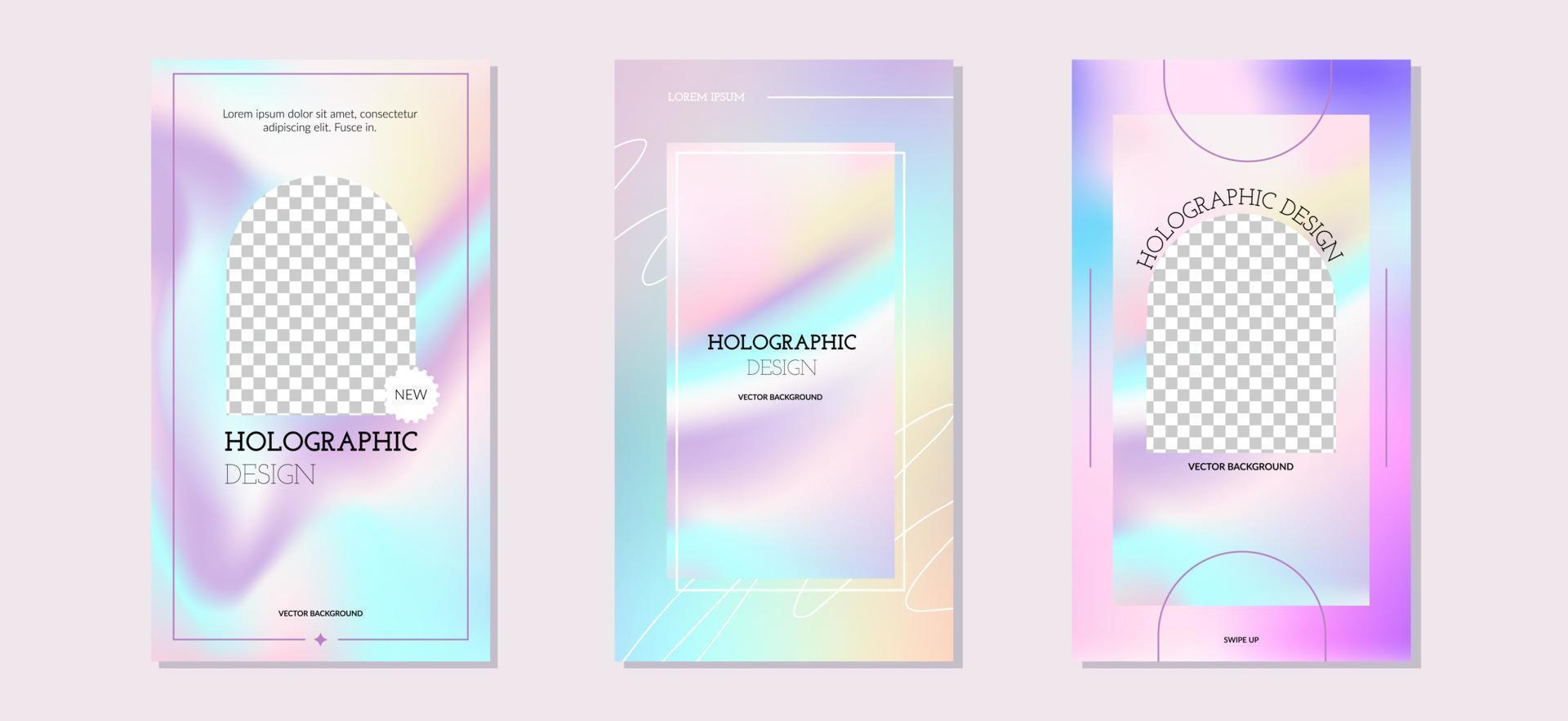 Holographic gradient vector illustration. Pastel colors. Fashion design template. Backgrounds for stories, layout, print template design.