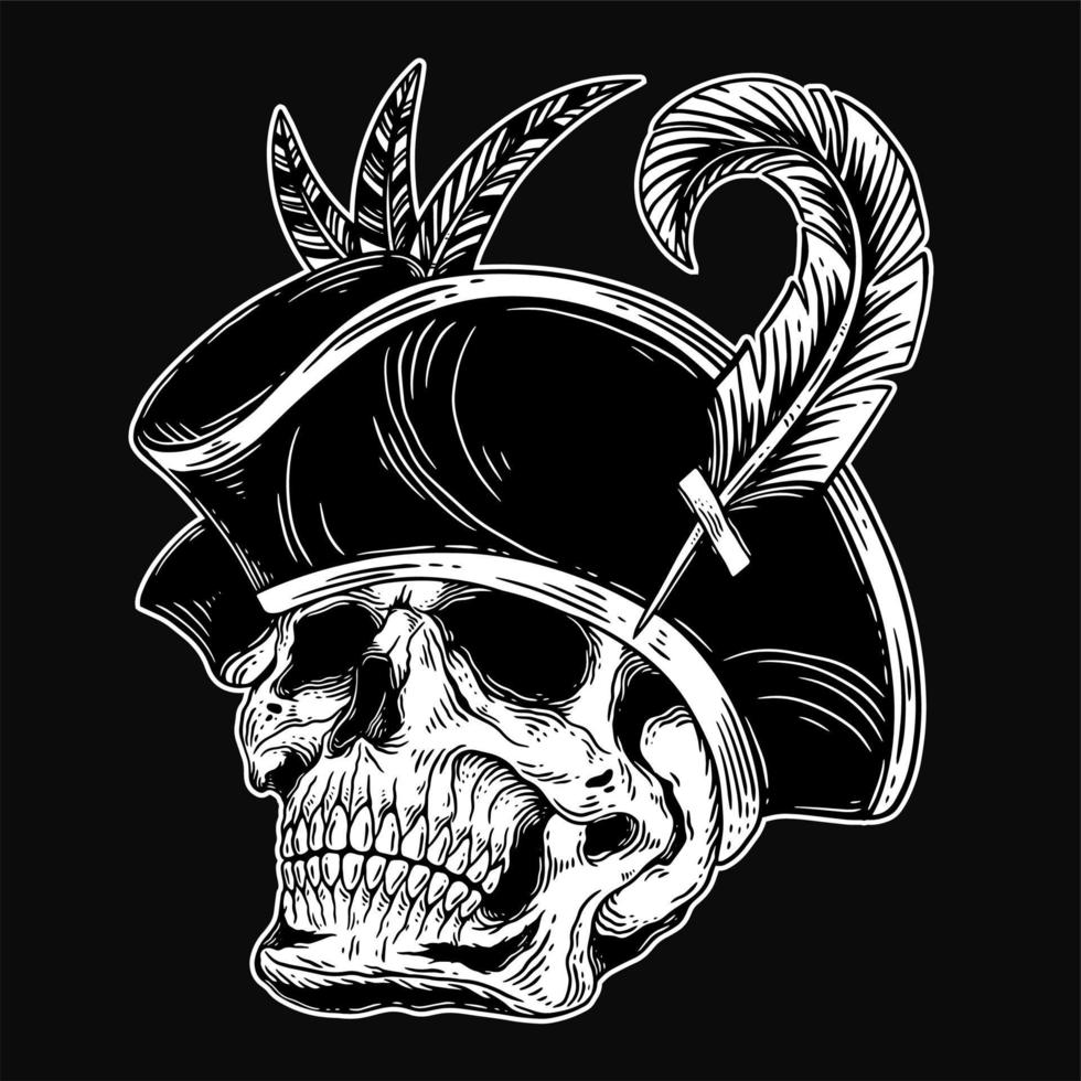 Dark Art Skull pirates captain Skeleton Vintage illustration for clothing apparel vector