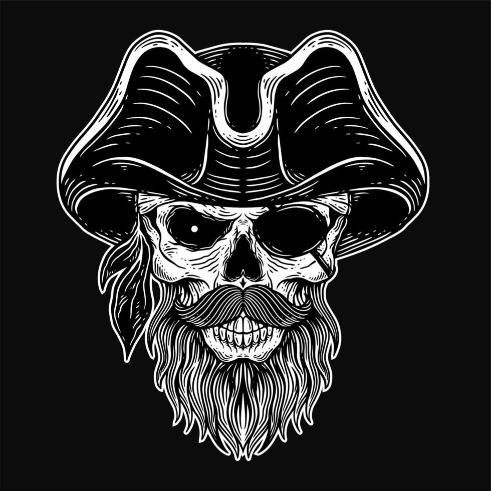 Dark Art Skull pirates captain Skeleton Vintage illustration for clothing apparel vector