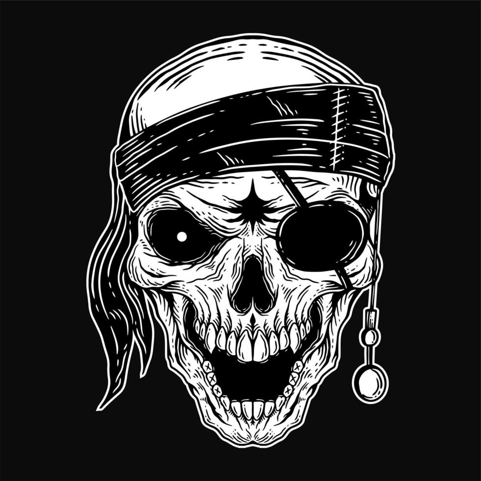 Dark Art Skull pirates captain Skeleton Vintage illustration for clothing apparel vector