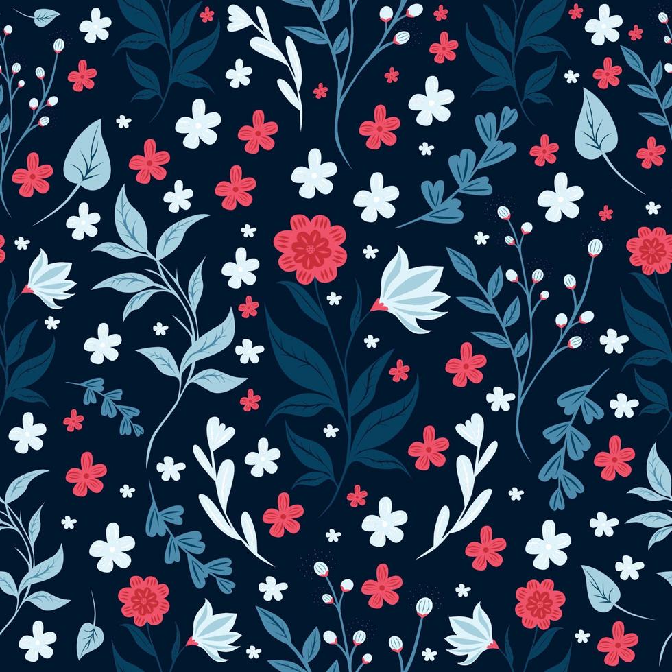 Pattern of beautiful small wildflowers on a dark background vector