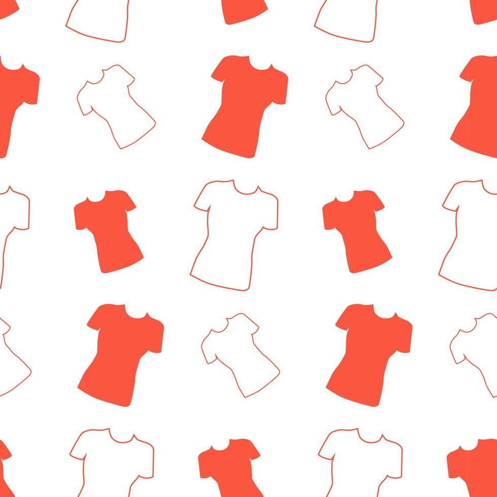 Seamless pattern from outline short sleeve tshirt in trendy bright orange shades. Repeating Texture vector