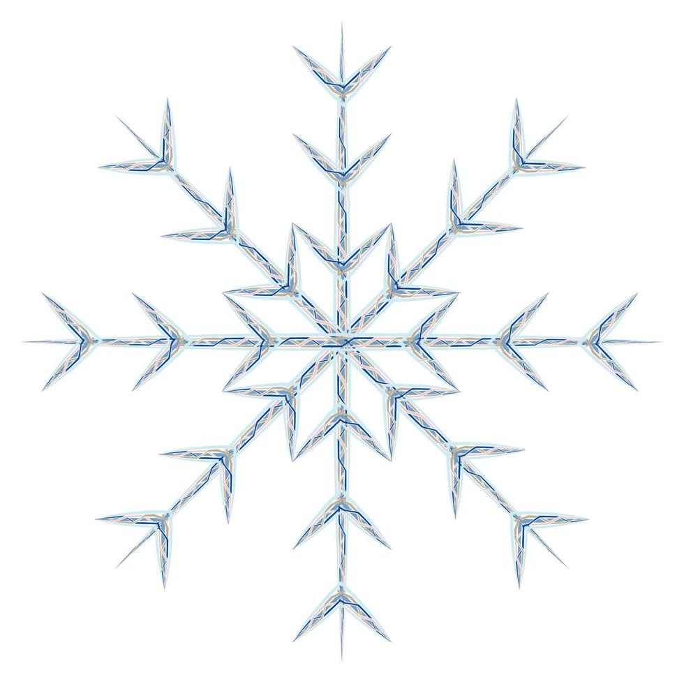 Abstract image snowflake by different patterned lines in trendy wintry muted hues. Icon. Isolate vector
