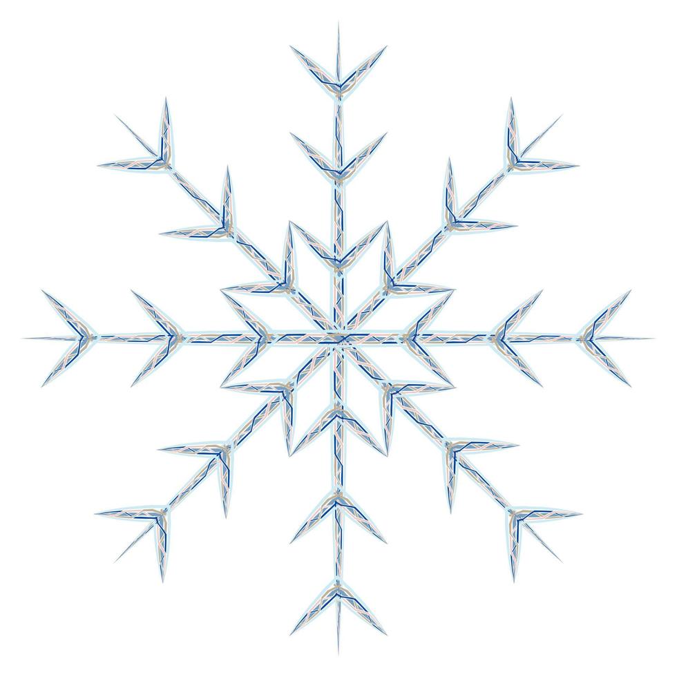 Abstract image snowflake by different patterned lines in trendy wintry muted hues. Icon. Isolate vector