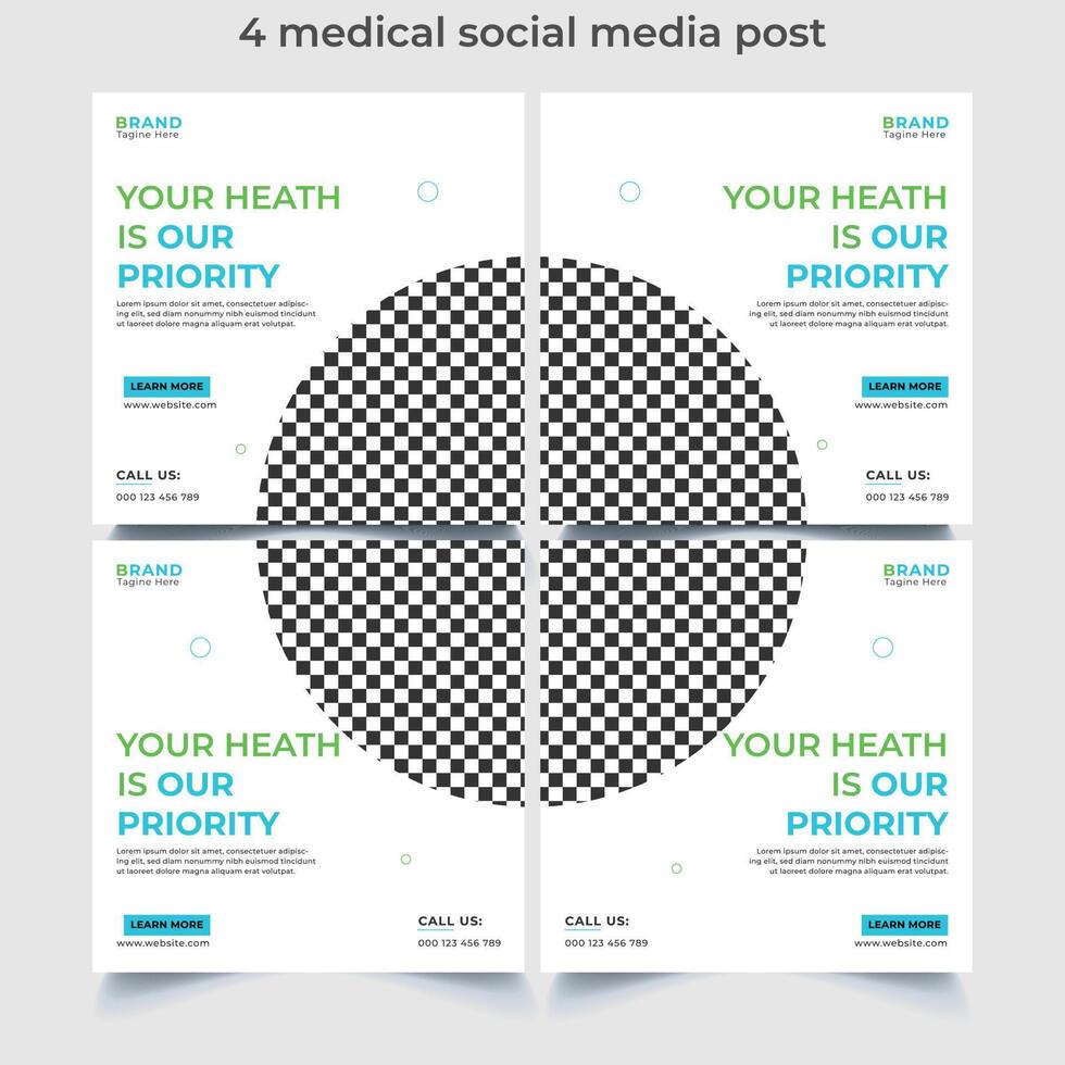 Flat design of medical social media and  instagram post vector