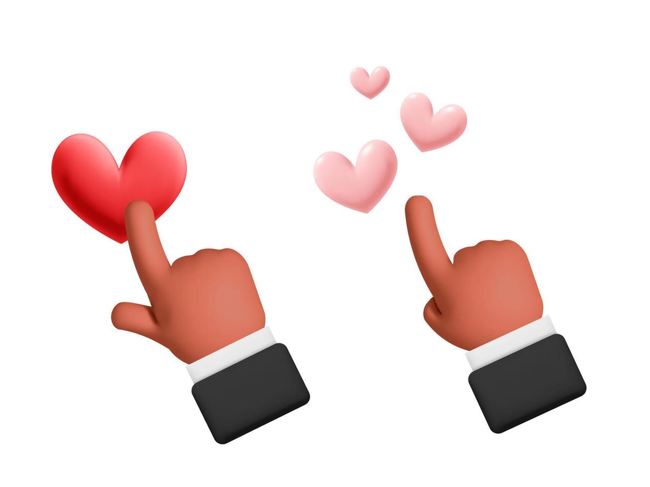 3d vector African American  diversity pointing man hands gesture pointing the heart shape symbol design