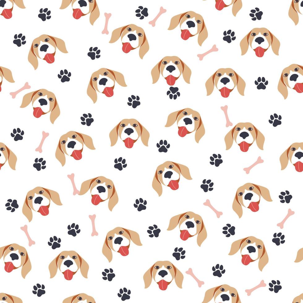 Seamless patterns with cute cartoon dogs muzzles. Dalmatian, Terrier, Bulldog vector