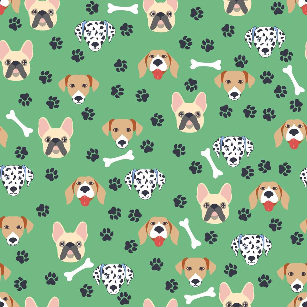 patrones sin fisuras con lindos bozales de perros de dibujos animados. dálmata, terrier, bulldog vector