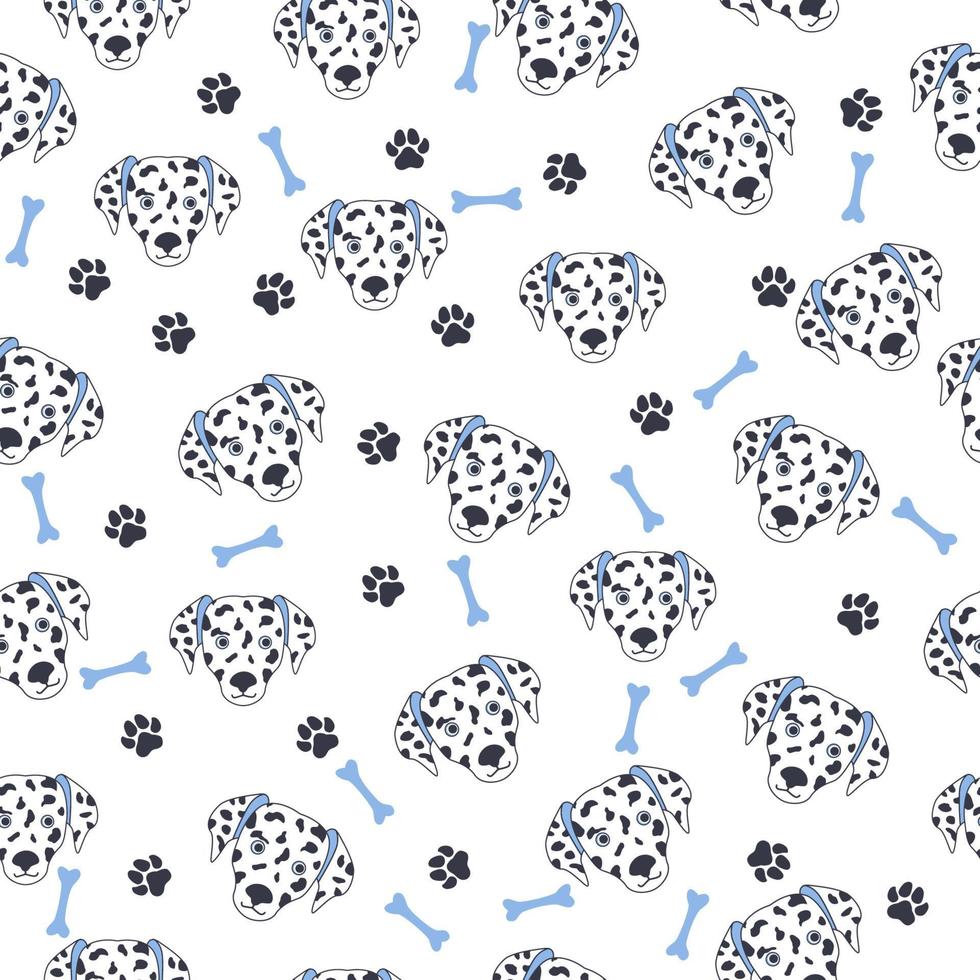 Black-white dog muzzle Dalmatian. Seamless pattern with cute cartoon dogs muzzle dalmatians vector