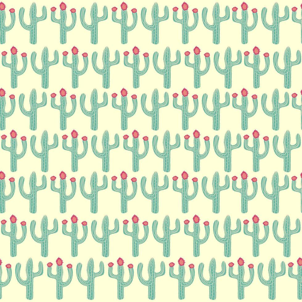 seamless pattern with different cactus. Bright repeated texture with green cacti. Natural background with desert plants vector