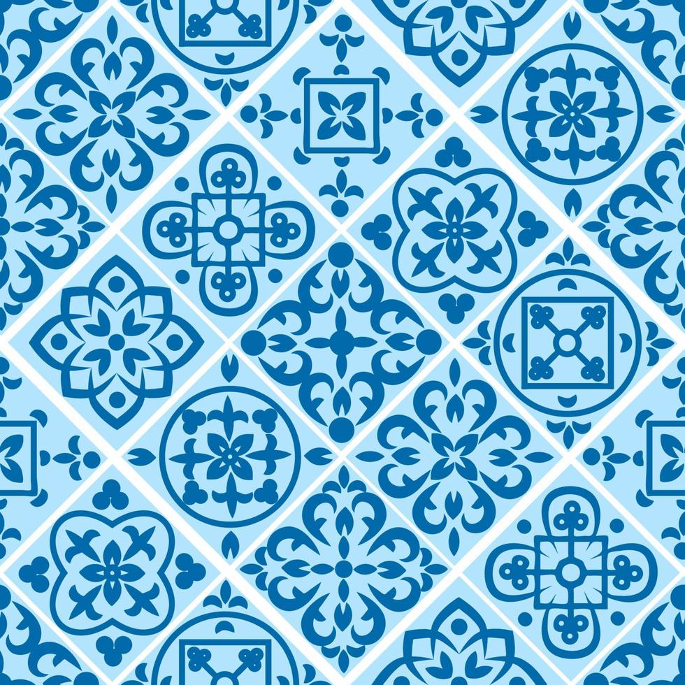 Portuguese seamless pattern with azulejo tiles. Gorgeous seamless patchwork pattern from colorful Moroccan tiles, ornaments vector