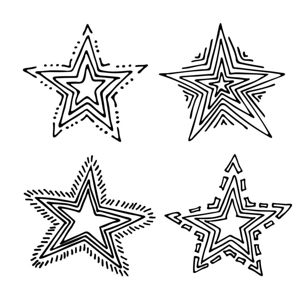 clipart estrella dibujada a mano vectorial. conjunto de garabatos para impresión, web, tarjeta de felicitación, diseño, decoración vector