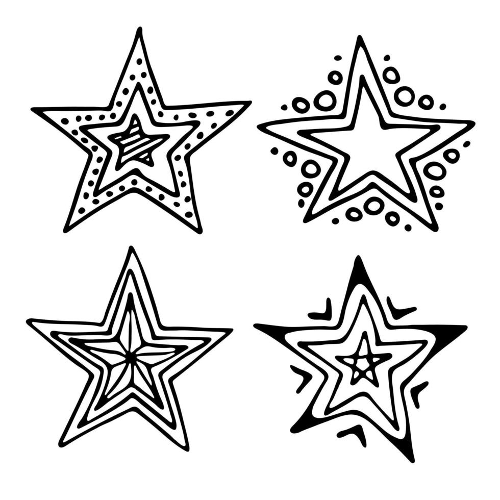 clipart estrella dibujada a mano vectorial. conjunto de garabatos para impresión, web, tarjeta de felicitación, diseño, decoración vector