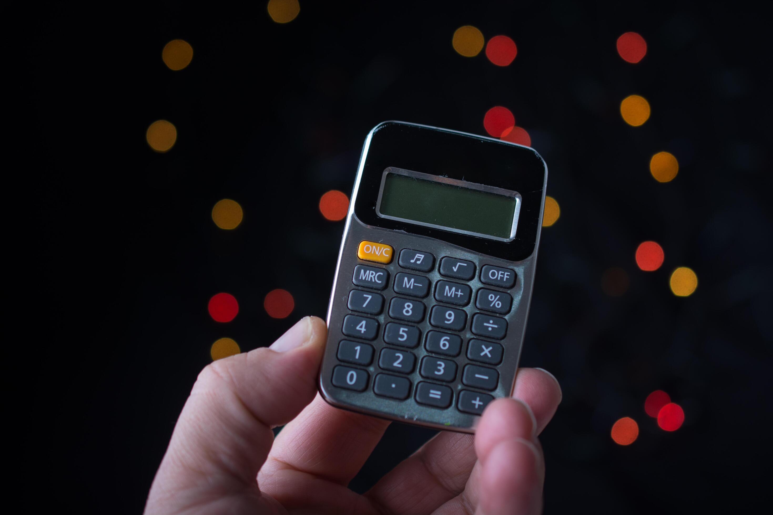 Electronic calculator device with keyboard and display 14826514 Stock
