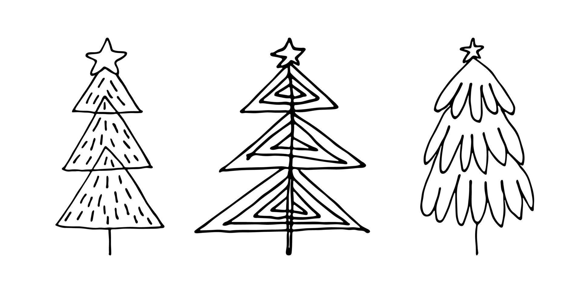 Christmas tree hand drawn clipart. Spruce doodle set. Single element for card, print, design, decor vector