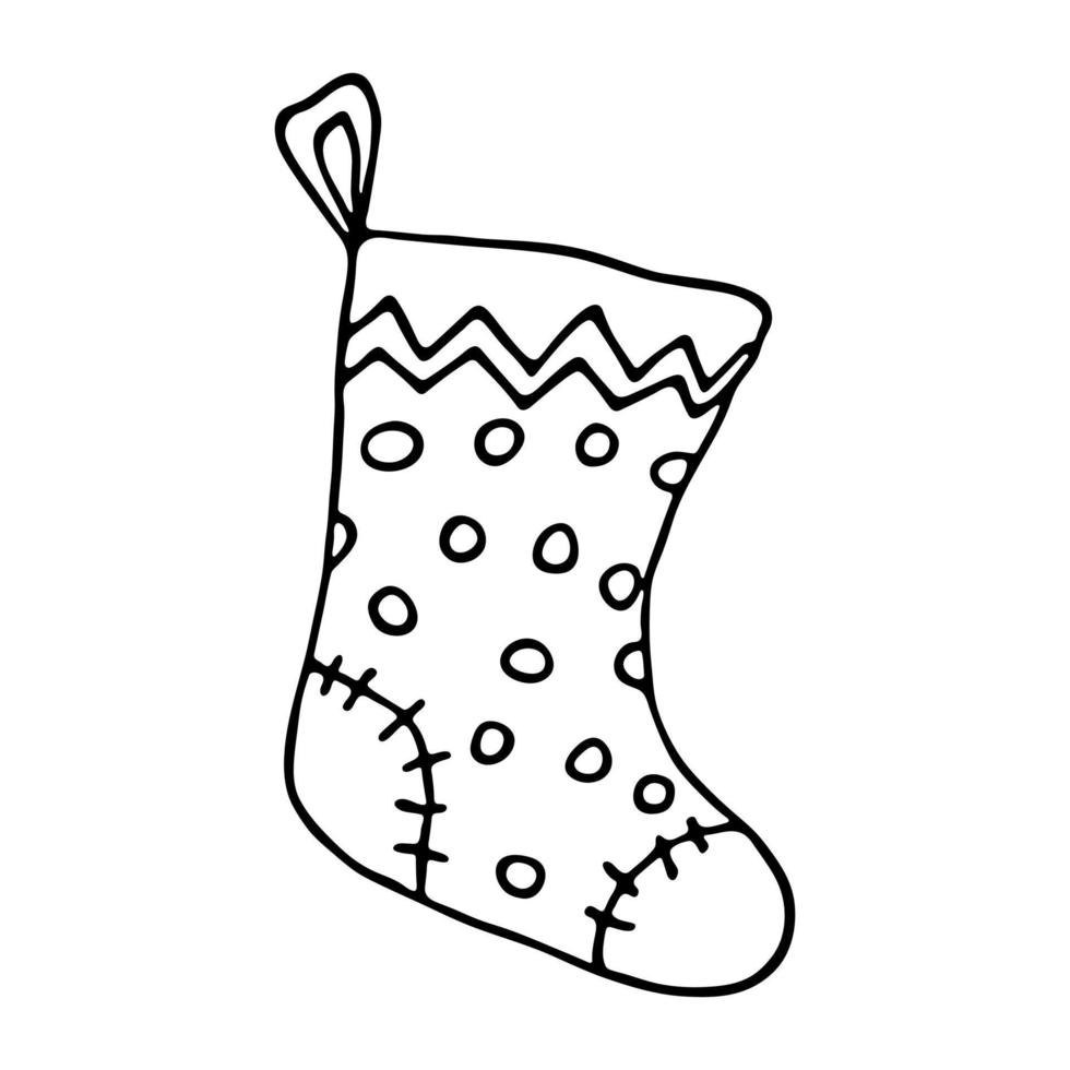 Hand drawn sock for Christmas gifts. Hanging sock doodle. Winter single design element vector